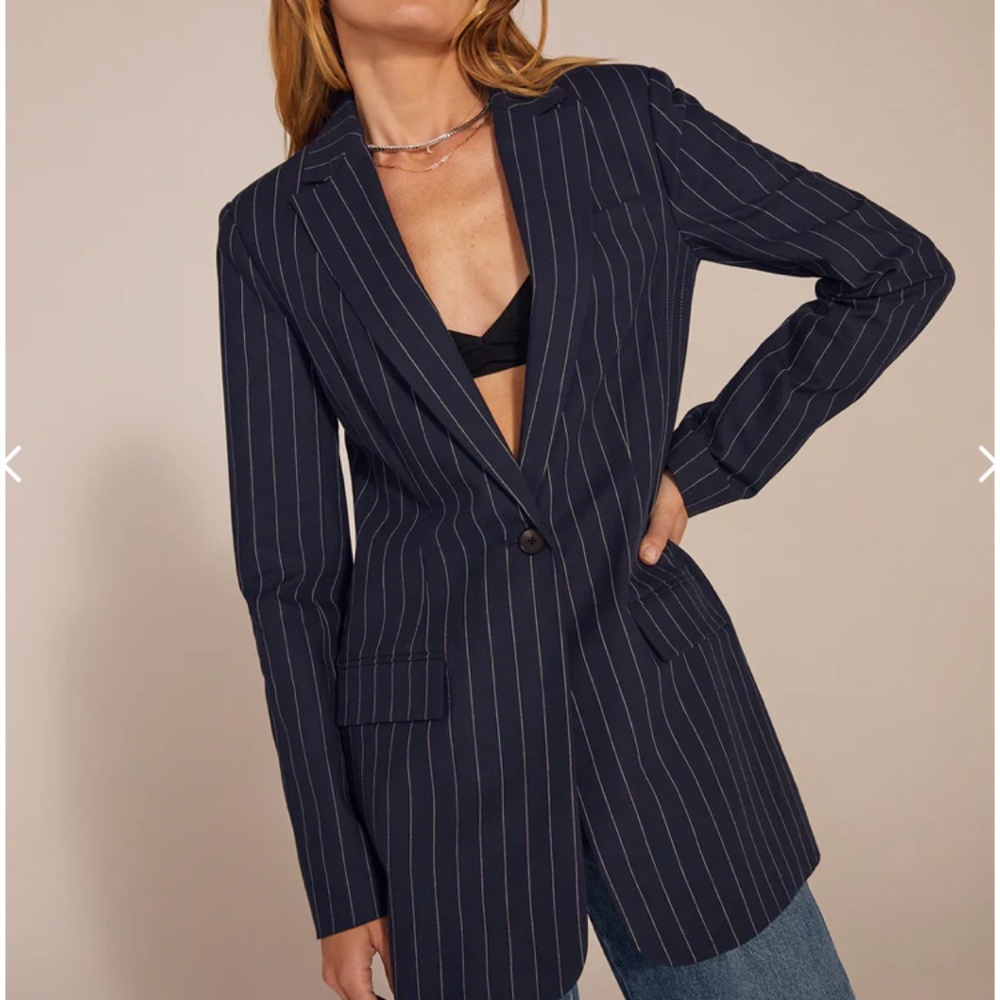 Favorite Daughter Break-Up Blazer in Navy Pinstripe (Small)